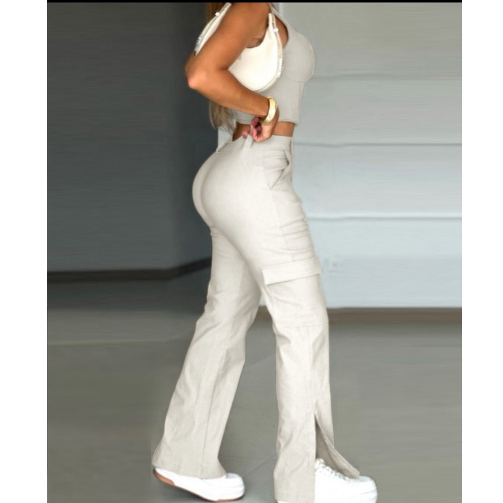 Khaki Crop Top and Cargo Pant Set Size L - Picture 3 of 4
